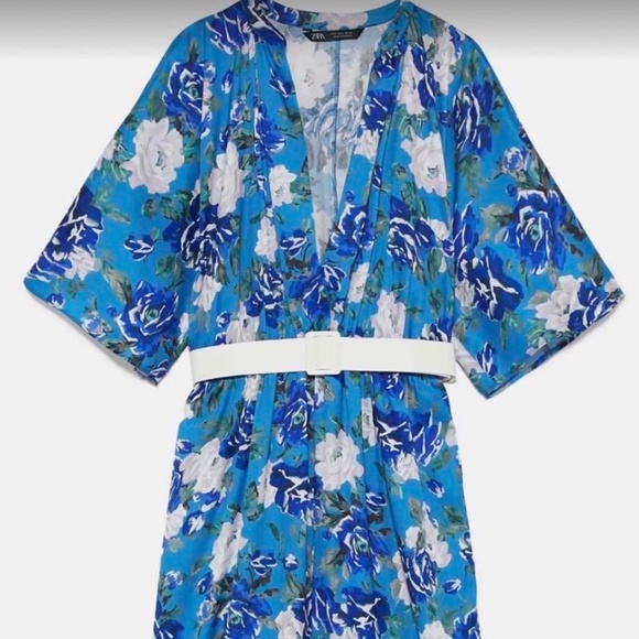 NWT Zara XS Blue Floral Jumpsuit - Picture 3 of 3